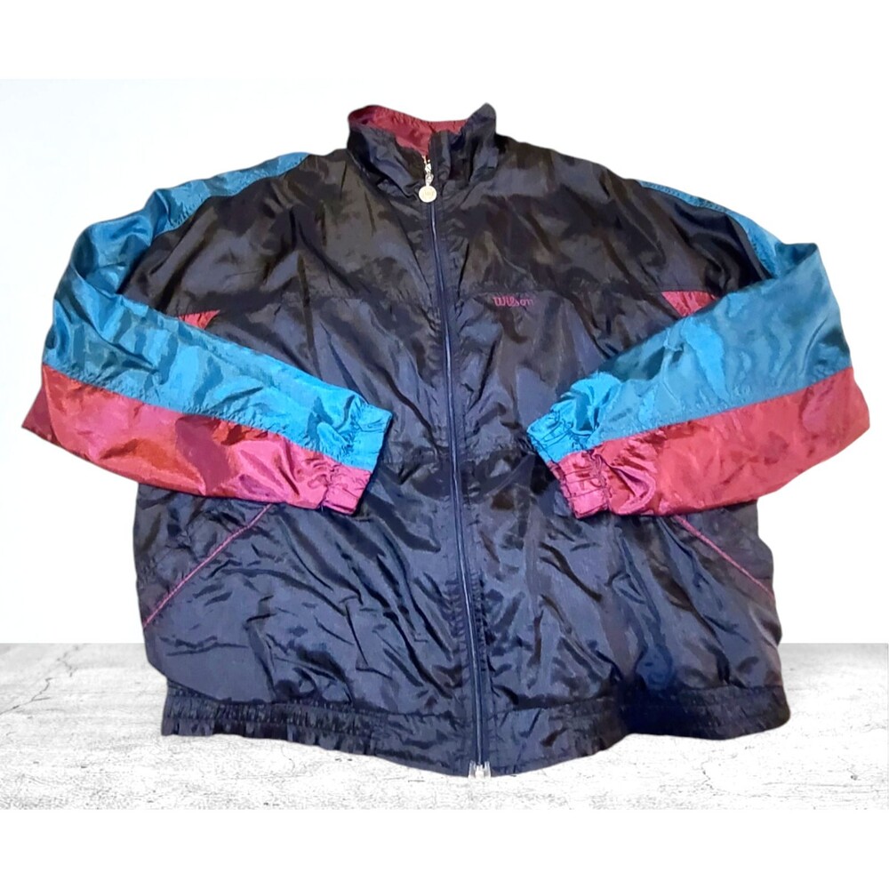 Vintage Advantage By Wilson Full Zip Colorblock Black Nylon Tennis Jacket Size L